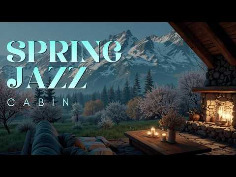Spring Jazz Vibes Cozy Cabin Ambiance & Relaxing Fireplace Jazz Music 🎶