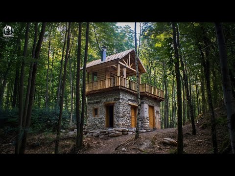 A beautiful wooden house built in the heart of nature - the ultimate survival shelter.