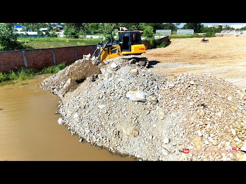 Amazing Activities New Shantui DH17c3 Dozer Pushing Stones With Dump Trucks Stone Filling Up Lowland