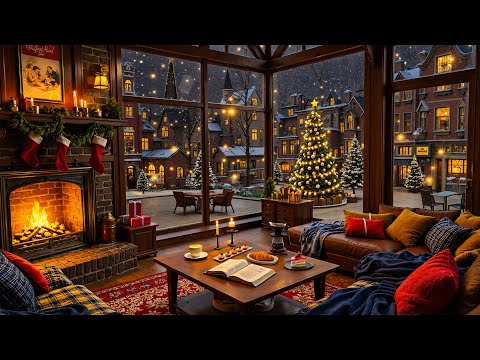 Christmas Winter Café Ambience ☕ Smooth Jazz Music & Warm Fireplace Sounds for Work & Study