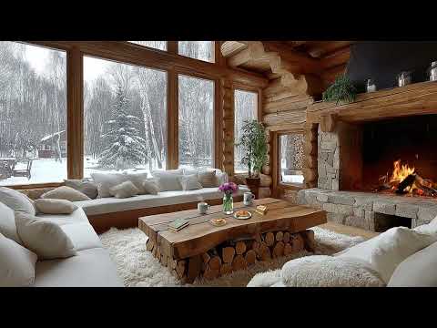 Cozy Winter Cabin Ambience ❄️ Fireplace & Snowy Mountain View | Relax, Unwind, Study