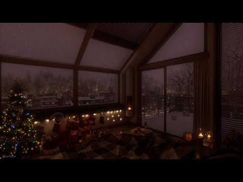 White Christmas Ambience in A Cozy Attic | Crackling Fire, Wind Sounds, White Noise