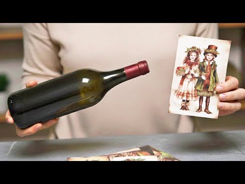 I took a glass bottle and a postcard and created a cool vintage Christmas craft! Christmas decor
