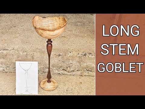 Long Stem Goblet From Spalted Ash And Walnut / 4-ways collaboration