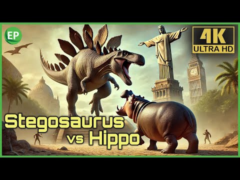 Dino Challenge: Stegosaurus vs Hippo and Modern Statues!