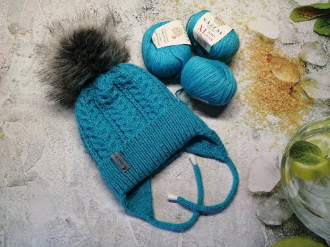 Детская ШАПКА СПИЦАМИ с вязаным подкладом и двойными ушками. Ч.1  // Подробный МК