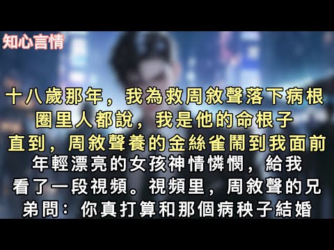 十八歲那年，我為救周敘聲落下病根。圈里人都說，我是他的命根子。直到，周敘聲養的金絲雀鬧到我面前。年輕漂亮的女孩神情憐憫，給我看了一段視頻。#小說 #言情 #追妻火葬场 