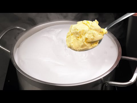 Geben Sie einfach Butter in die kochende Milch! Hausgemachtes Käserezept in 5 Minuten