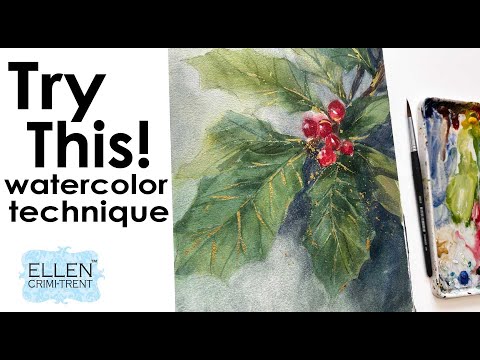 Watercolor techniques for Winter Holly