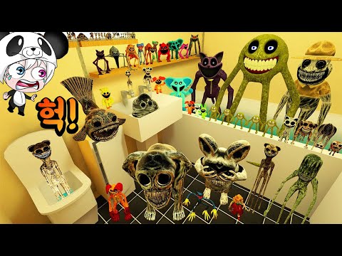 똥싸러 화장실에 갔는데 헉!!  주노말리리 몬스터와 캣냅과 도그데이 스마일링 크리터들이 가득하다 애니메이션 상황극 [꿈토이 꿀잼 리액션]