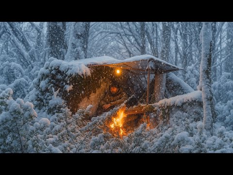 3 Days Solo Camping in Snowstorm – Survival Shelter, Wooden Bed, Fire, No Gear, Day 3 Without Food