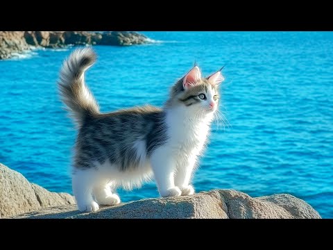 Beautiful Relaxing Music For Cat - Peaceful Harp Music That Cats Love - Relax With Ocean Wave Sound