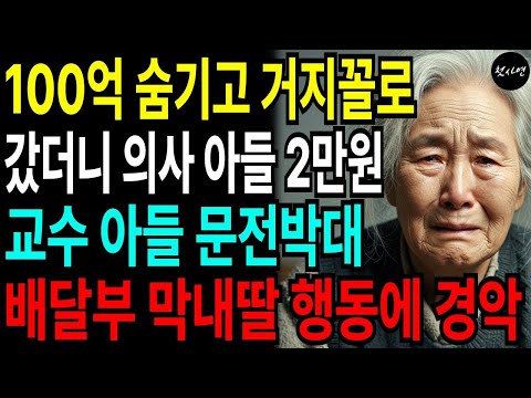 100억 보상금 숨기고 거지꼴로 찾아갔더니 큰아들은 2만원 작은아들은 문전박대 배달부 고졸 막내딸 행동에 기함한 할머니
