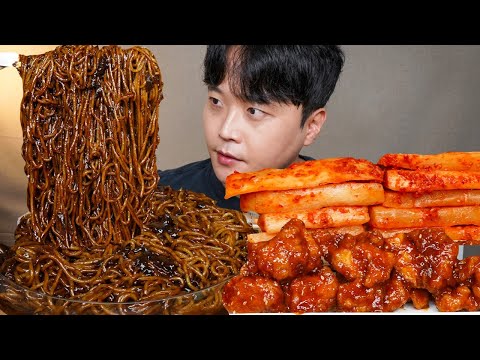 짜장면 처갓집 순살양념치킨 깍두기 먹방 Black Bean Noodles  & Chicken & Kimchi ASMR MUKBANG REAL SOUND EATING SHOW