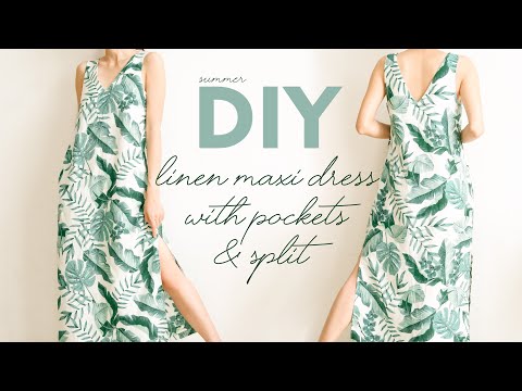 DIY A Very Nice Summer Maxi V-Neckline Linen Dress With Split | DIY Summer Maxi Dress [No Need Bra]