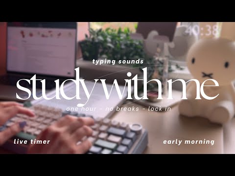 1 HOUR STUDY WITH ME ☁️ Typing Keyboard Sounds ASMR - No Music [Study Ambience] - No breaks