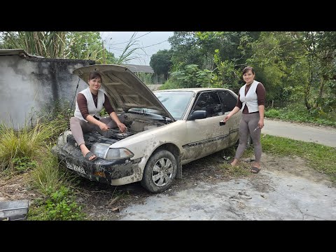 Girl repairs, restores and cleans broken cars for her neighbor's sister.