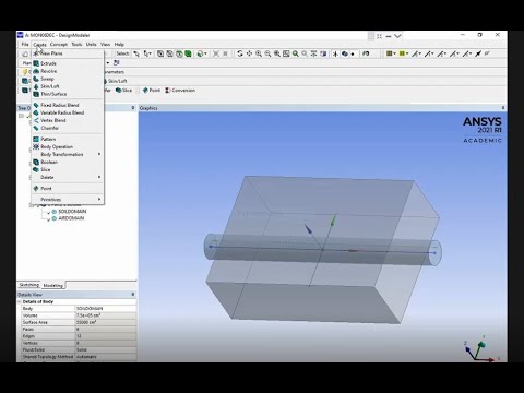 ANSYS DESIGN MODELER SIMPLE CUBE WITH CYLINDER PASSING THROUGH