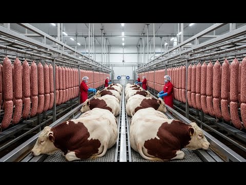 Inside a Beef Sausage Factory | From Live Cattle to Massive Sausages (Full Industrial Process)