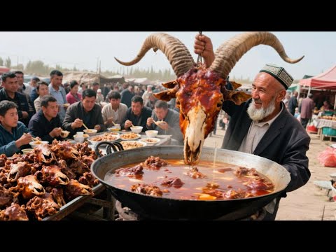 Xinjiang Kashgar's hardest breakfast  mutton soup with head  cost you 60 yuan for a sheep head. The