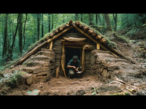 Living Alone in the Forest: Building a Wooden Underground Shelter and Cooking from Nature