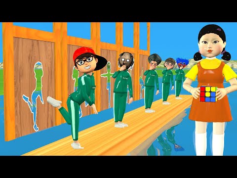 Scary Teacher 3D vs Squid Game Challenge Wooden Wall Pose Lever Max With Nick and Tani
