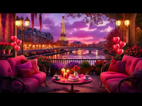 💘 Valentine’s Jazz Romance in Paris 🌹💕 Cozy Balcony with Heart-Shaped Cake & Eiffel Tower Views 🌙