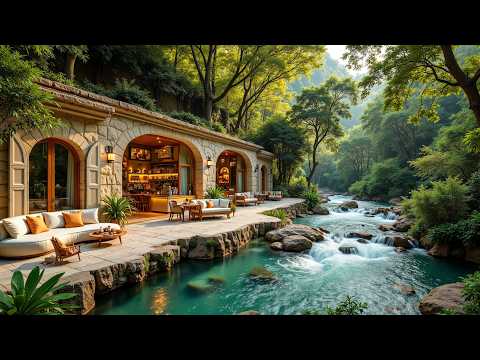 Peaceful Relaxing Jazz In Forest | Riverside Tranquility Jazz Cabin With Fresh Ambience For Relax
