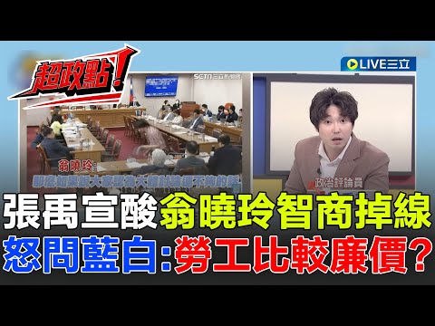 【超政點！】勞工就比較廉價？張禹宣狠酸翁曉玲智商掉線！ 藍白強闖反年改限制綠發言？黃國昌年改立場鬼轉 他嗆：講的話可以信，台中餿水也可以吃！│【新台灣加油】20251107│三立新聞台