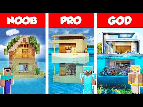Minecraft NOOB vs PRO vs GOD: MODERN HOUSE ON WATER BUILD CHALLENGE in Minecraft / Animation