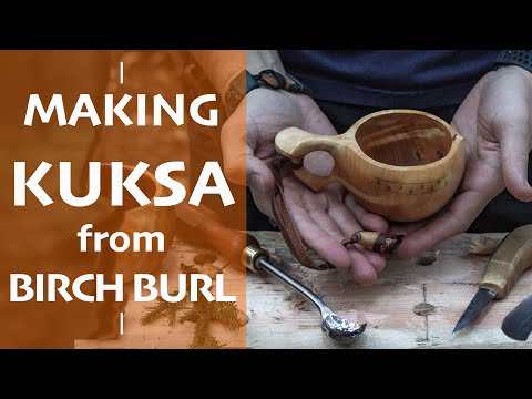How To Make a WOODEN Cup KUKSA from BIRCH BURL into the FOREST without Power TOOLS 