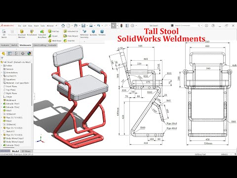 SolidWorks Weldments Exercise-Tall Stool (Structural Member, Trim/Extend)