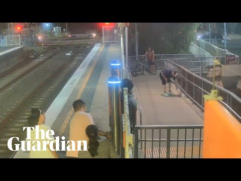 Train passenger wrangles snake on suburban platform in Sydney