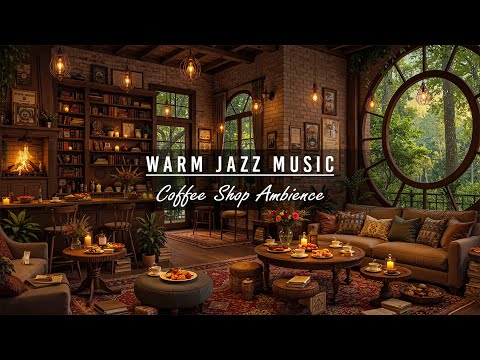 Warm October Jazz Music & 4K Cozy Coffee Shop Ambience☕ Background Jazz Music for Relaxing,Working