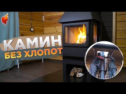Installing a fireplace in a wooden house and installing a chimney outside through the roof's edge...