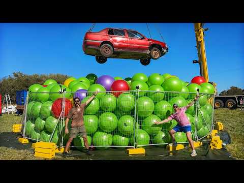 Can 1000 Exercise Balls Bounce a Falling Car?