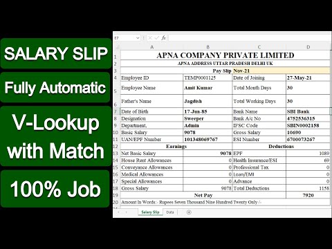 How to Generate Automatic Employee payroll Multiple Salary / Pay Slip in Advance Excel using Vlookup