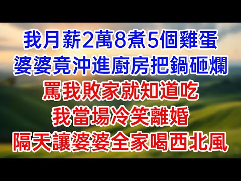 我月薪2萬8煮5個雞蛋！婆婆竟沖進廚房把鍋砸爛！罵我敗家就知道吃！我當場冷笑離婚！隔天讓婆婆全家喝西北風！#幸福生活#為人處世#生活經驗#情感故事#婆媳故事#子女孝順#孝順#子女不孝