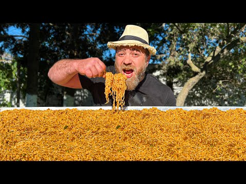 Huge Portion of Fiery Noodles! Very Spicy and Tasty Noodles with Ground Beef