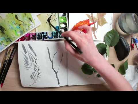 Как реалистично рисовать стебли и листья акварелью?  Онлайн-школа рисования Anastasia Art School