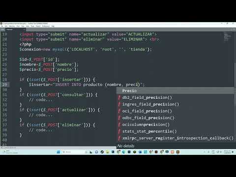 Botones Insertar, Consultar, Actualizar y Eliminar - Formulario HTML y Base de Datos usando PHP