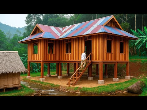 Many people helped each other build a big wooden house in 80 days.