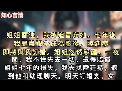 姐姐昏迷，我被迫冒充她。七年後，我歷盡艱辛成為影後。陸廷赫即將與我訂婚。姐姐忽然蘇醒。一夜間，我不僅失去一切，還得賠償姐姐七年的損失。#小說 #言情 #追妻火葬场 