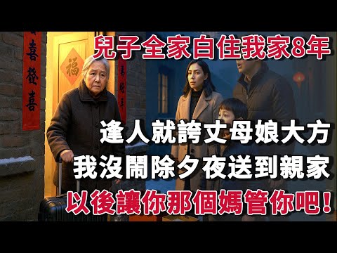 兒子全家在我家住8年一分不出，逢人就誇丈母娘大方，我沒鬧，除夕夜把他們送到親家母家，以後讓你那個媽管你吧！#夜讀人生 #朝夕書卷  #情感故事  #為人處世 #不肖子孫 #養老故事 #樂齡故事匯