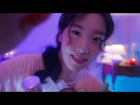 ASMR No Talking ☔ Friend Does Your Makeup Removal & Skincare 💜 (Layered Sounds, Personal attention)