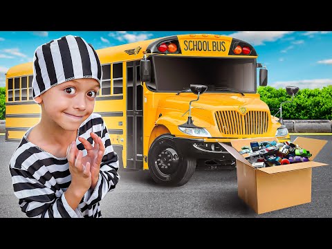 Mark as a policeman searches for a thief and saves a kid's car a school bus and other toys