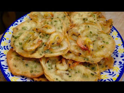炸虾饼在家自己做,🦐超级酥脆,做法简单又好吃😋Fried prawn fritters are made at home, 🦐 super crispy, simple and delicious 😋