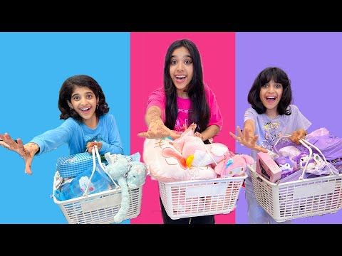 تحدي 3 دقائق مع شفا و غزل و ريم  يشترون بلون واحد 😱 BUYING Everything in ONE COLOR in 5 minute