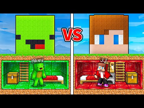 JJ and Mikey: EMERALD vs RUBY Head Base Battle in Minecraft - Maizen
