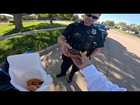 Handing out Donuts and Coffee to Cops on my Sportbike!